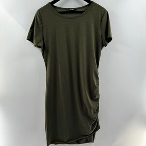 BTFBM Olive Green Ruched Side Midi Dress Short Sleeve Size Large